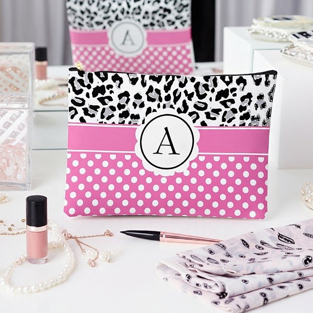 Girly dots and animals print monogram  accessory pouch (Creator Uploaded)