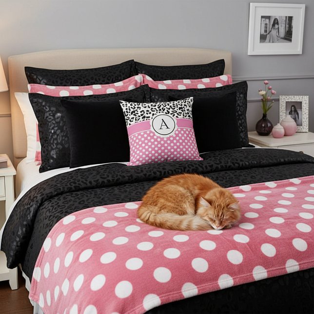 Girly dots and animals print monogram  cushion (Creator Uploaded)