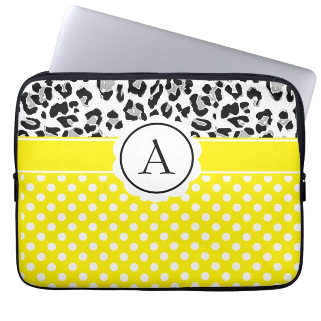 Girly dots and animals print monogram laptop sleev sleeve (Front)