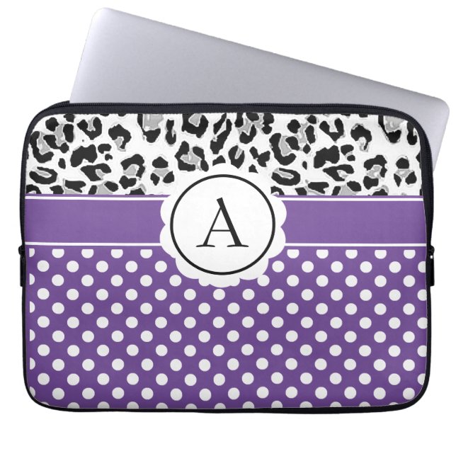 Girly dots and animals print monogram laptop sleev sleeve (Front)