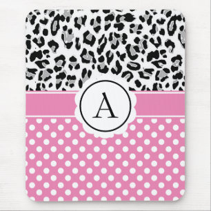 Girly dots and animals print monogram  mouse mat