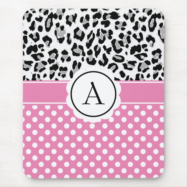 Girly dots and animals print monogram  mouse mat (Front)