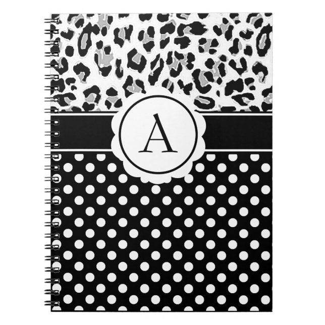 Girly dots and animals print monogram notebook (Front)