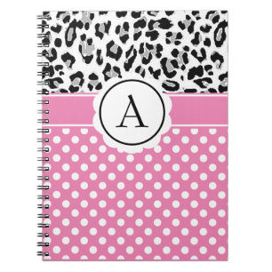Girly dots and animals print monogram notebook