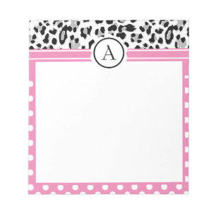 Girly dots and animals print monogram  notepad