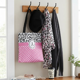 Girly dots and animals print monogram  tote bag