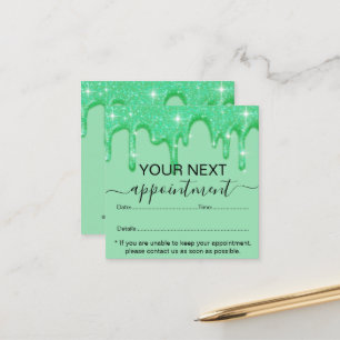 Girly Dripping Green Glitter Appointment  Card
