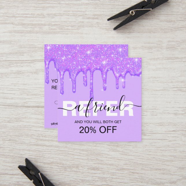 Girly Dripping Purple Glitter  Referral Card (Front/Back In Situ)
