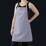 Girly dusty lilac custom script name monogram chic apron<br><div class="desc">Personalised dusty lilac custom modern script name text monogram solid plain colour girly stylish elegant chic dusty lilac and white text kitchen Apron. Customise,  personalise it with name,  quote,  phrase,  or text.
Great for cooks,  chefs,  pottery,  ceramics,  crafts,  work,  kitchen,  baking,  bbq,  grill,  etc</div>