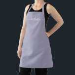 Girly dusty lilac custom script name monogram chic apron<br><div class="desc">Personalised dusty lilac custom modern script name text monogram solid plain colour girly stylish elegant chic dusty lilac and white text kitchen Apron. Customise,  personalise it with name,  quote,  phrase,  or text.
Great for cooks,  chefs,  pottery,  ceramics,  crafts,  work,  kitchen,  baking,  bbq,  grill,  etc</div>
