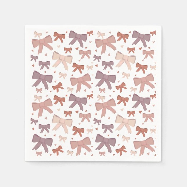 Girly Dusty Pink Bows And Little Hearts  Napkin (Front)
