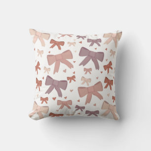 Girly Dusty Pink Bows And Little Hearts Pattern Cushion