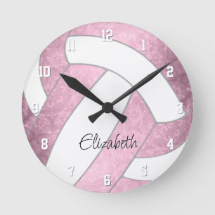 girly dusty pink custom sports gifts volleyball ro round clock