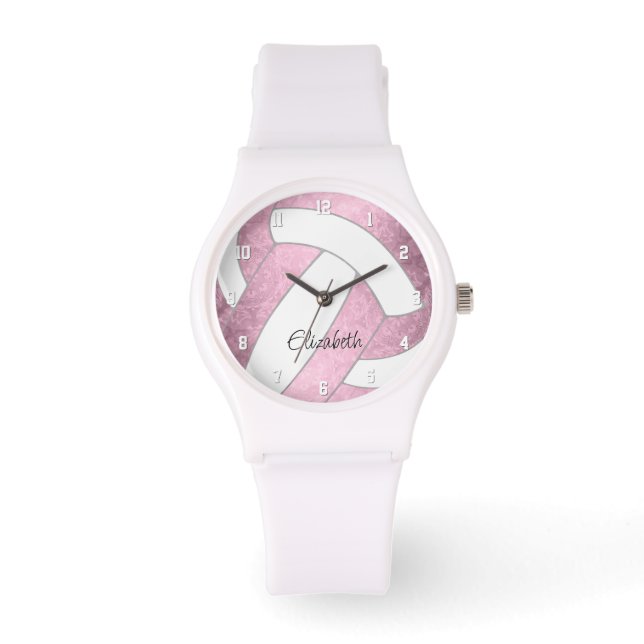 girly dusty pink custom sports gifts volleyball wa watch (Front)