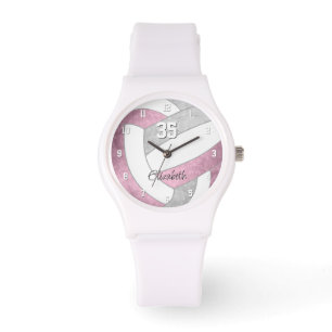 girly dusty pink grey personalised volleyball watch