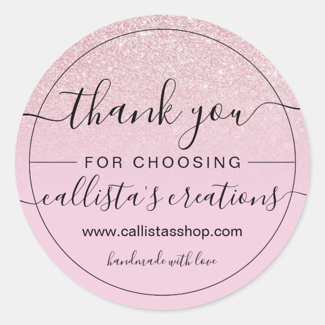 Girly Dusty Pink Rose Glitter Ombre Thank You Classic Round Sticker (Front)