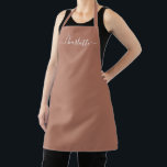 Girly dusty rose custom script name monogram chic apron<br><div class="desc">Personalised dusty rose custom modern script name text monogram solid plain colour girly stylish elegant chic dusty rose and white text kitchen Apron. Customise,  personalise it with name,  quote,  phrase,  or text.
Great for cooks,  chefs,  pottery,  ceramics,  crafts,  work,  kitchen,  baking,  bbq,  grill,  etc</div>