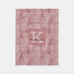 Girly Dusty Rose Gold Glam Diamond Monogram Name Fleece Blanket