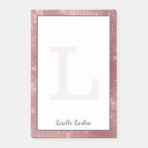 Girly Dusty Rose Gold Glam Diamond Monogram Name Post-it Notes