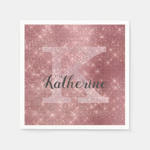Girly Dusty Rose Gold Pink Diamond Monogram Name Napkin