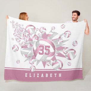 girly dusty rose grey volleyballs and stars fleece blanket