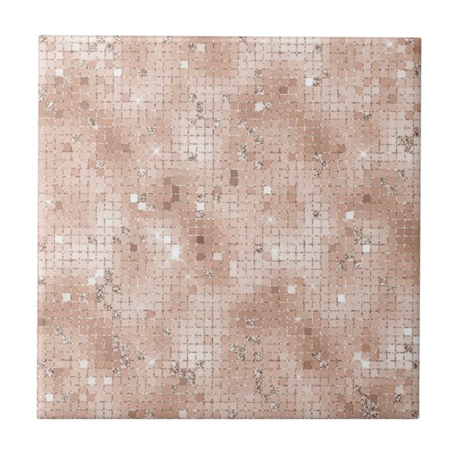Girly Dusty Rose Pink Pattern Glam Bling Chic Tile (Front)