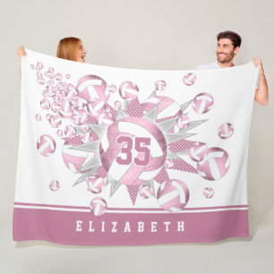 girly dusty rose white volleyballs and stars fleece blanket