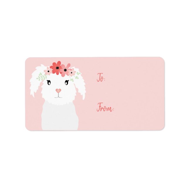 Girly Easter Bunny With Flowers Label (Front)