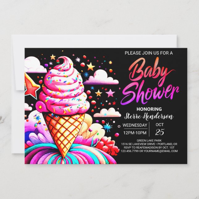 Girly Editable Ice Cream Baby Shower Invitation (Front)