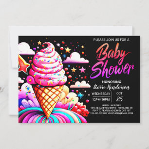 Girly Editable Ice Cream Baby Shower Invitation