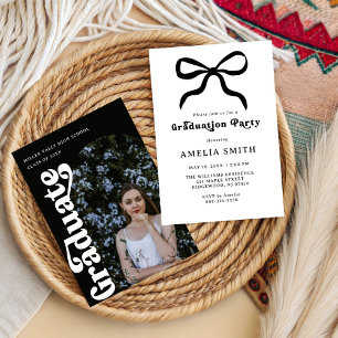 Girly Elegant Black bow Chic Graduation Party Invitation