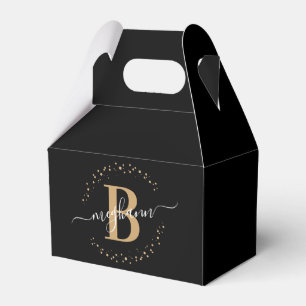 Girly Elegant Black Gold Name Monogrammed Script Favour Box