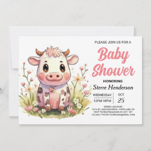 Girly Elegant Enchanted Cow Baby Showe Invitation