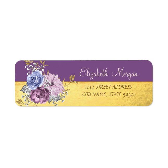 Girly Elegant,Gold,Purple Flowers (Front)