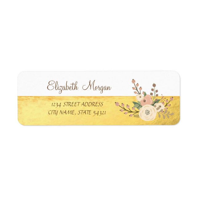 Girly Elegant,Gold,WatercolorFlower Address Label (Front)