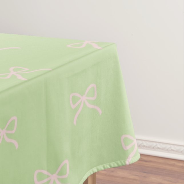 Girly Elegant Green & Pink Bow Pattern Spring Tablecloth (In Situ)