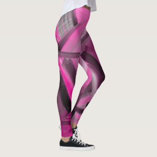 Girly Elegant Hot Pink Black Modern Art Leggings