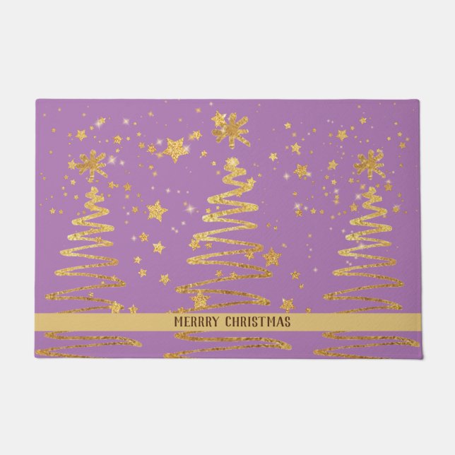 Girly elegant luxury modern glitter tree purple doormat (Front)