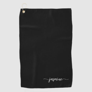 Girly Elegant Minimal Black Monogram Name Script Golf Towel