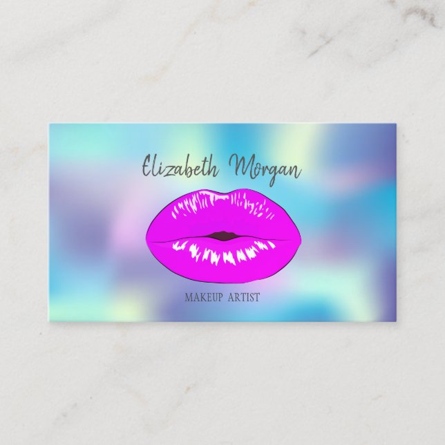 Girly Elegant Modern Holographic Lips Makeup Business Card (Front)