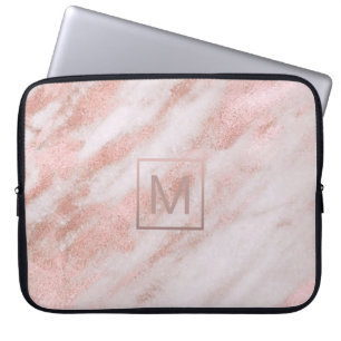 girly elegant monogram on rose gold marble laptop sleeve