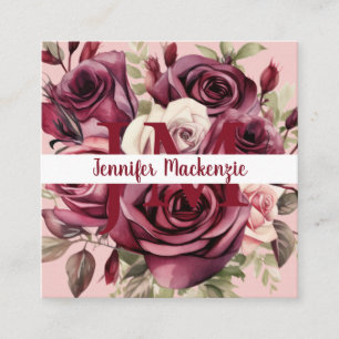 Girly Elegant Pink Burgundy Red Roses Square Business Card