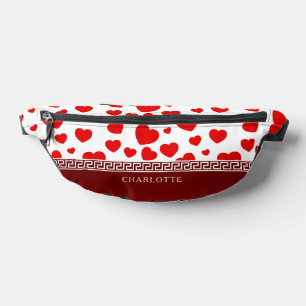 Girly Elegant Red Heart Custom Name  Bum Bags