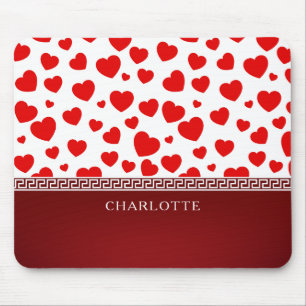 Girly Elegant Red Heart Custom Name Mouse Mat