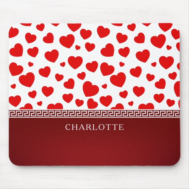 Girly Elegant Red Heart Custom Name  Mouse Mat (Front)