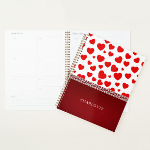 Girly Elegant Red Heart Custom Name Planner