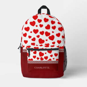 Girly Elegant Red Heart Custom Name  Printed Backpack