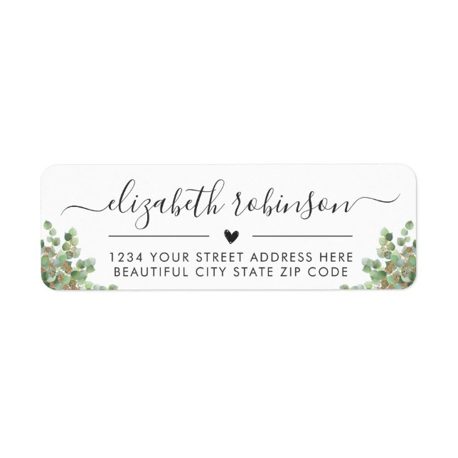 Girly Elegant Script Greenery Address Label (Front)