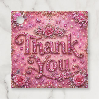 Girly Elegant Sparkly Blush Pink Rose Thank You Favour Tags