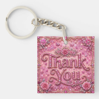 Girly Elegant Sparkly Blush Pink Rose Thank You Key Ring